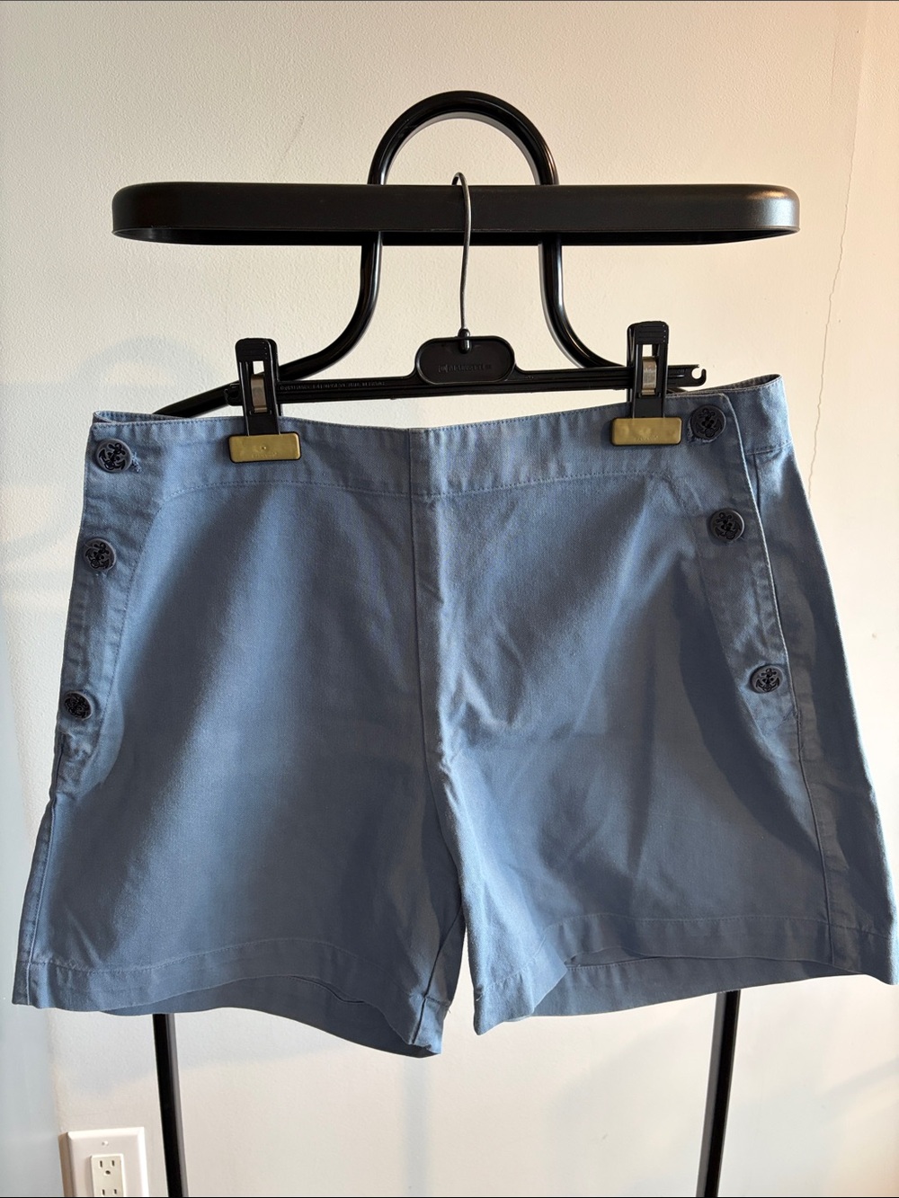 Classic Blue Bermuda Shorts with Side Button Detail